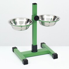 Подставка с мисками, 2 х 350 мл, высота 30 см, разборная, зеленая Пижон