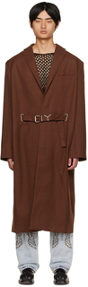 Коричневое пальто с поясом и Y-образным вырезом Y/Project