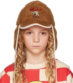 Детская коричневая шапка-утеплитель \Hello\&quot; для ушей&quot; Jellymallow