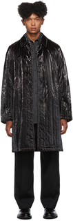 Черное атласное пальто с покрытием Dries Van Noten