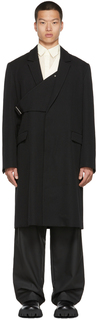Черное однобортное пальто с поясом AMBUSH