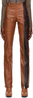 Коричневые кожаные брюки с разрезом на молнии Jade Cropper