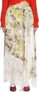 Бежевая длинная юбка c бахромой с цветочным принтом Acne Studios