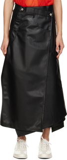 Черная асимметричная длинная юбка из искусственной кожи Junya Watanabe