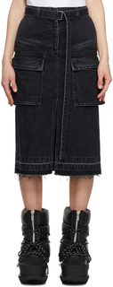 Черная джинсовая юбка-миди карго sacai
