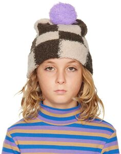 Детская шапка в клетку коричневого и белого цвета The Campamento
