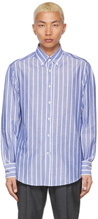 Бело-голубая рубашка базового кроя Brunello Cucinelli