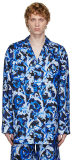 Синяя шелковая рубашка Baroccoflage Versace Underwear