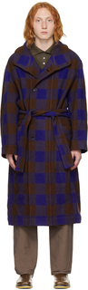 Сине-коричневое пальто-халат LEMAIRE