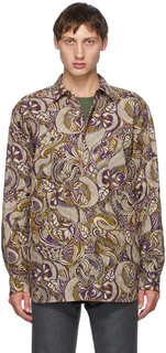 Коричнево-фиолетовая стеганая рубашка Dries Van Noten