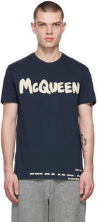 Темно-синяя футболка с граффити Alexander McQueen