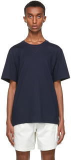 Темно-синяя футболка с полосками и полосками Gusset RWB Thom Browne