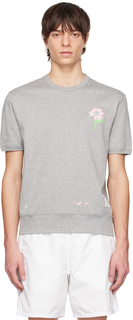 Серая футболка с цветочным принтом и лепестками Thom Browne