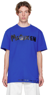 Синяя футболка с граффити Alexander McQueen
