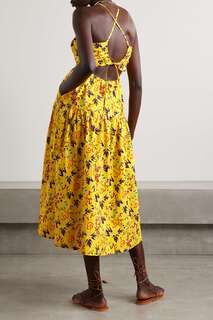 A.L.C. Ярусное платье миди Arit из хлопкового поплина с открытой спиной и принтом, желтый