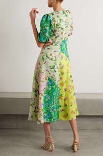 ALÉMAIS + Платье миди из льна с лоскутным принтом Lou Benesch Kenzie, зеленый