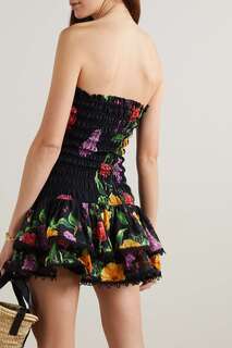 CHARO RUIZ платье мини Cusia со сборками и цветочным принтом из смесового хлопка, черный