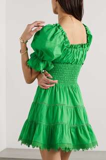 CHARO RUIZ Платье мини Giulia из хлопкового поплина с кружевной отделкой и сборками, зеленый