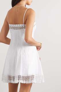 CHARO RUIZ платье мини Ornella из гипюра с кружевом и хлопковой вуалью, белый