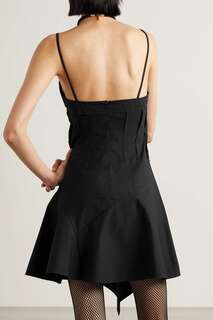 COMMISSION Мини-платье из хлопка и поплина со вставками и оборками, черный