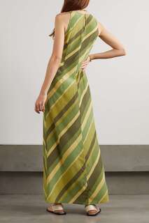 FAITHFULL THE BRAND + NET SUSTAIN + Платье макси в полоску из шелкового крепа Monikh Esposende, зеленый