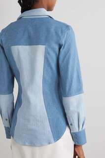 GABRIELA HEARST + Э.Л.В. ДЕНИМ Двухцветная льняная рубашка Elly в технике пэчворк, синий