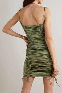 ISA BOULDER Платье мини из эластичного атласа со сборками и рюшами, зеленый