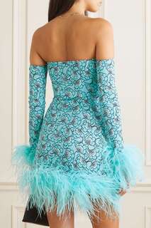 LESLIE AMON платье мини-трансформер Laurie из жаккарда с цветочным принтом и отделкой перьями, синий