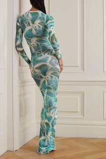 LOUISA BALLOU платье макси High Tide из эластичного переработанного тюля с цветочным принтом, бирюзовый