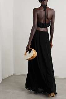 LOVESHACKFANCY платье макси Talitha из плиссированного шифона с открытой спиной и оборками, черный