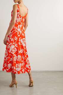 MARA HOFFMAN + NET SUSTAIN Конопляное платье миди Perdita с цветочным принтом, апельсин