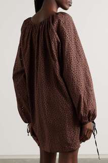 MARYSIA платье мини Moab с завязками и вышивкой бродери англез, коричневый