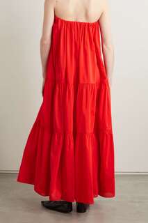 MATTEAU + NET SUSTAIN ярусное платье макси без бретелек из органического хлопка и поплина из смесового шелка, красный