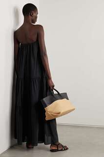 MATTEAU Ярусное платье макси без бретелек из органического хлопка и поплина из смесового шелка, черный
