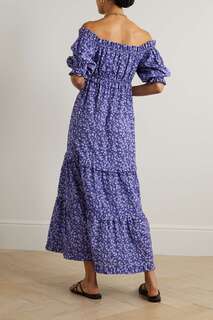 PEONY + NET SUSTAIN макси-платье с открытыми плечами из органического хлопка и смеси ECOVERO, синий