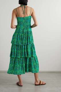RHODE ярусное платье миди из крепдешина с принтом Alber, зеленый