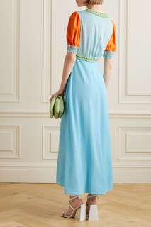 SALONI присборенное платье миди из крепа в стиле колор-блок Lea, синий