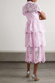 SELF-PORTRAIT Многоярусное платье миди из гипюрового кружева, розовый