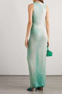 SELF-PORTRAIT Платье макси из эластичной сетки с эффектом омбре, украшенное кристаллами, зеленый