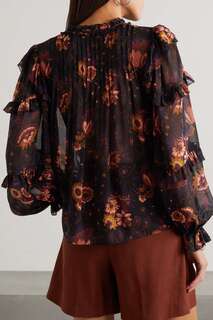 ULLA JOHNSON блузка Miray из шелкового жоржета с цветочным принтом и оборками, черный