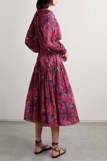ULLA JOHNSON платье миди Helia из вуали с принтом и вырезами, фиолетовый