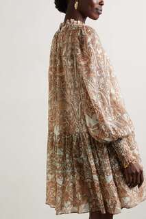 ULLA JOHNSON платье мини Maja из смесового хлопка с принтом, коричневый