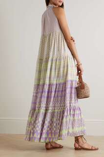 YVONNE S ярусное платье макси в стиле хиппи с цветочным принтом и хлопковой вуалью, фиолетовый