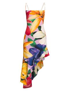 Асимметричное платье-миди с цветочным принтом без рукавов Etro, разноцветный