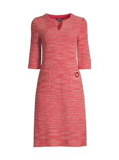 Платье прямого кроя из твида с накладными карманами Misook, красный