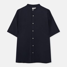 Рубашка Pull&amp;Bear Coloured Short Sleeve With A Stand-up Collar, темно-синий