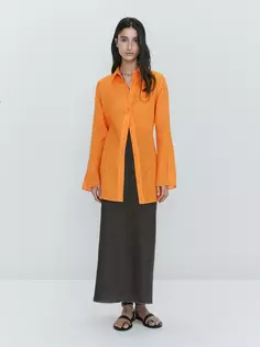 Блуза оверсайз из льна с разрезами Massimo Dutti, оранжевый