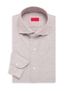 Текстурированная рубашка из смеси льна Isaia, серый