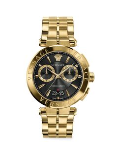 Часы Aion Chrono IP из желтого золота с хронографом и браслетом Versace, черный