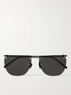 Солнцезащитные очки без оправы в металлической D-образной оправе SAINT LAURENT EYEWEAR, черный